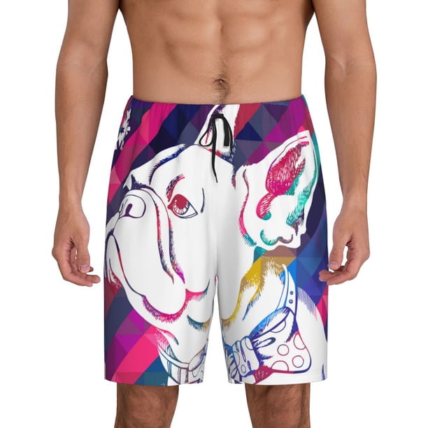 Fotbe Colorful Bulldog Pantalones Cortos de Pijama para Hombre, Ropa de Dormir, Pantalones de Pijama Cortos para Hombre-XX-Large
