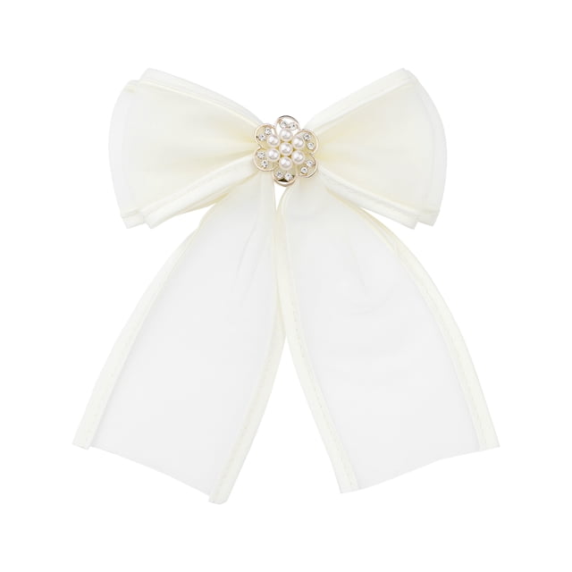 INSPIRE CHIC Broche de mujer Clip de malla con flores, perlas y strass en color sólido, Beige