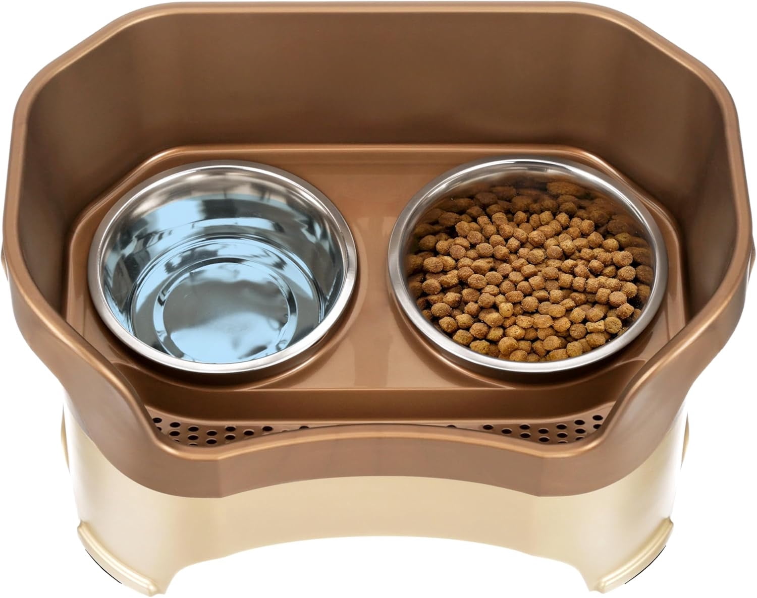 Mess Proof Dog Bowls Elevated for Large Dogs Over 40 lbs, No Spill Raised Dog Food Bowl Stand Feeding Station, Food and Water Bowl Set, Bronze