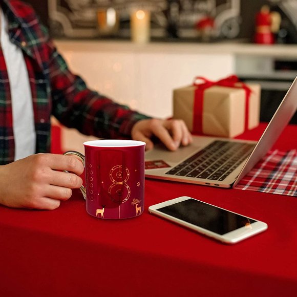 WAVEYU Tasse à Café en Céramique Mignonne de Noël avec Poignée Dorée Tasse à Café Décorative pour Femmes pour Cadeaux Idéaux, 10 OZ (Rouge)