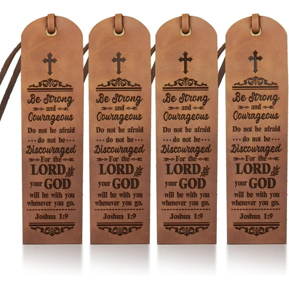4Pcs Bible Leather Bookmarks for Women Men 2×7inch Be Strong Book Page Markers with Inspirational Bible Verse Handmade Leather Bookmark for Book Lovers Readers Writers Gifts diy