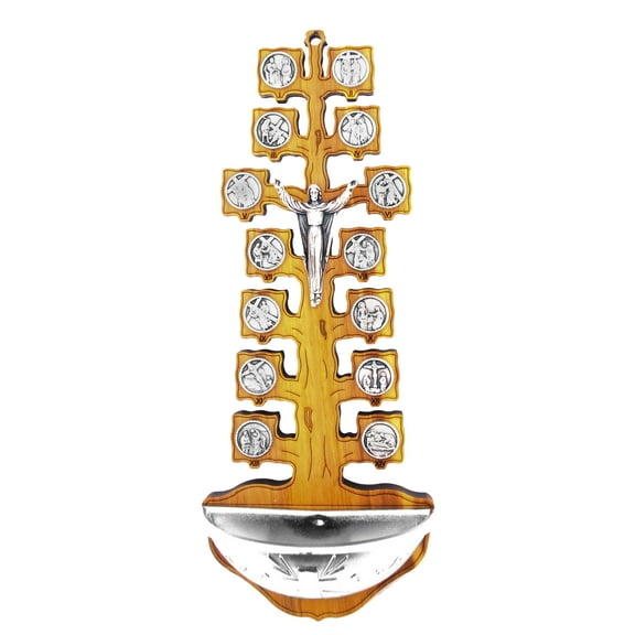 Olive Wood Tree-Style Holy Water Font, 7" Long