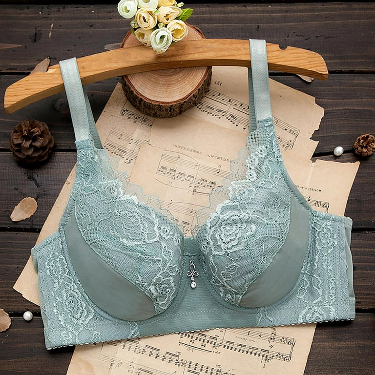 Push Up Bras for Women Underwire Push-Up Seamless Bra Solid Print Green 34B