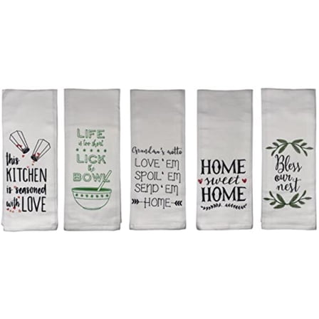 Set of 5, 100% Cotton Love My Home Design Funny Cute Saying Flour Sack Kitchen Towels/Dish Towels for Wedding, Baby Shower, Home Decor, Housewarming, Other Occasions Size: 16 X 28 Inch.