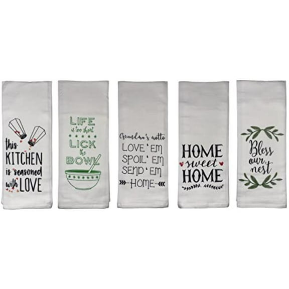 Set of 5, 100% Cotton Love My Home Design Funny Cute Saying Flour Sack Kitchen Towels/Dish Towels for Wedding, Baby Shower, Home Decor, Housewarming, Other Occasions Size: 16 X 28 Inch.