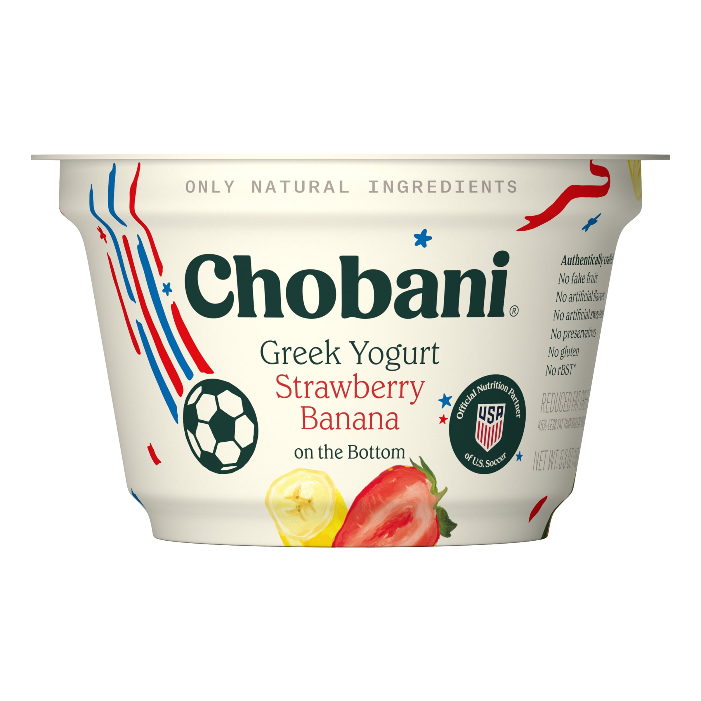 Chobani Low-Fat Greek Yogurt Strawberry Banana on The Bottom 5.3 oz Cup