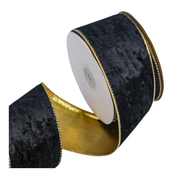 Cinta navideña para envolver regalos, decorativa, de terciopelo, elegante, de 10 m de largo. Negro