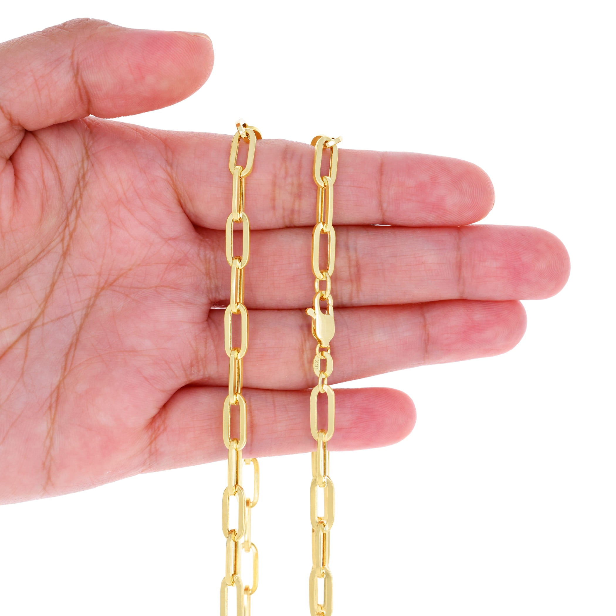 Nuragold 10k Real Yellow Gold Paperclip 5mm Elongated Cable Link Necklace (16"-24") Dainty Italian Jewelry for Men & Women