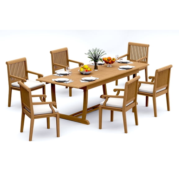Grade-A Teak Dining Set: 6 Seater 7 Pc: And 6 Sack Arm Chairs Outdoor Patio WholesaleTeak #51SK2106