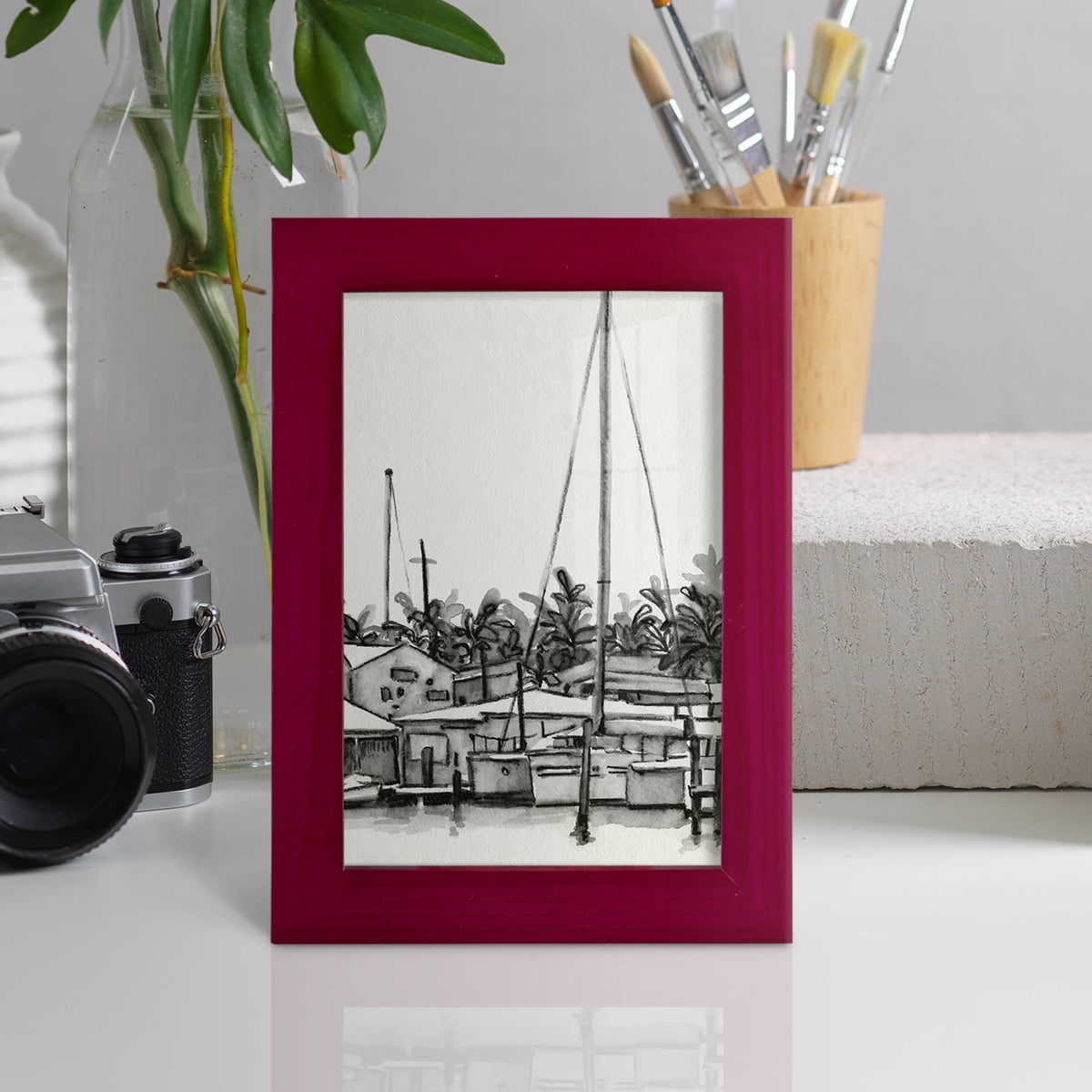 Neutral Tropics III - Framed Print w/glass - Cherry Red