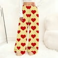 thumbnail image 2 of FRSASU Women's Valentine Pants Flannel Plush Fuzzy Elastic Waist Wide Leg Love Heart Print Long Pants Yellow, 2 of 7
