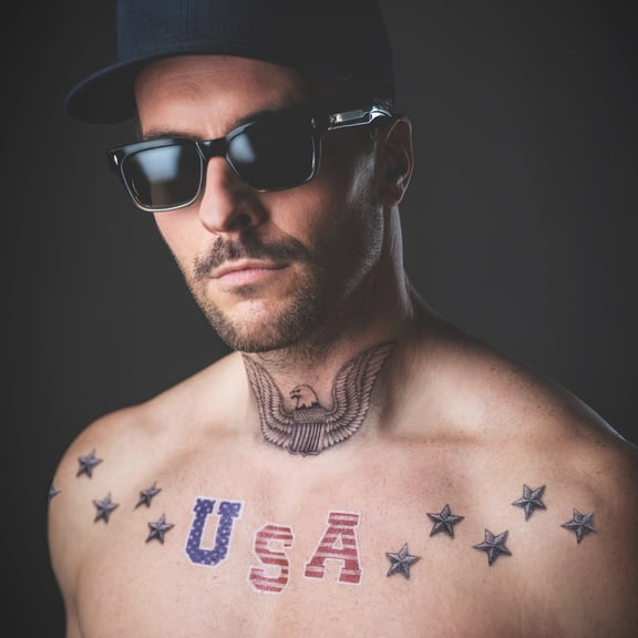 TattooCrew All American — Patriotic USA Face Temporary Tattoo | 4th July | 2 Complete Looks | Dermatest Certified