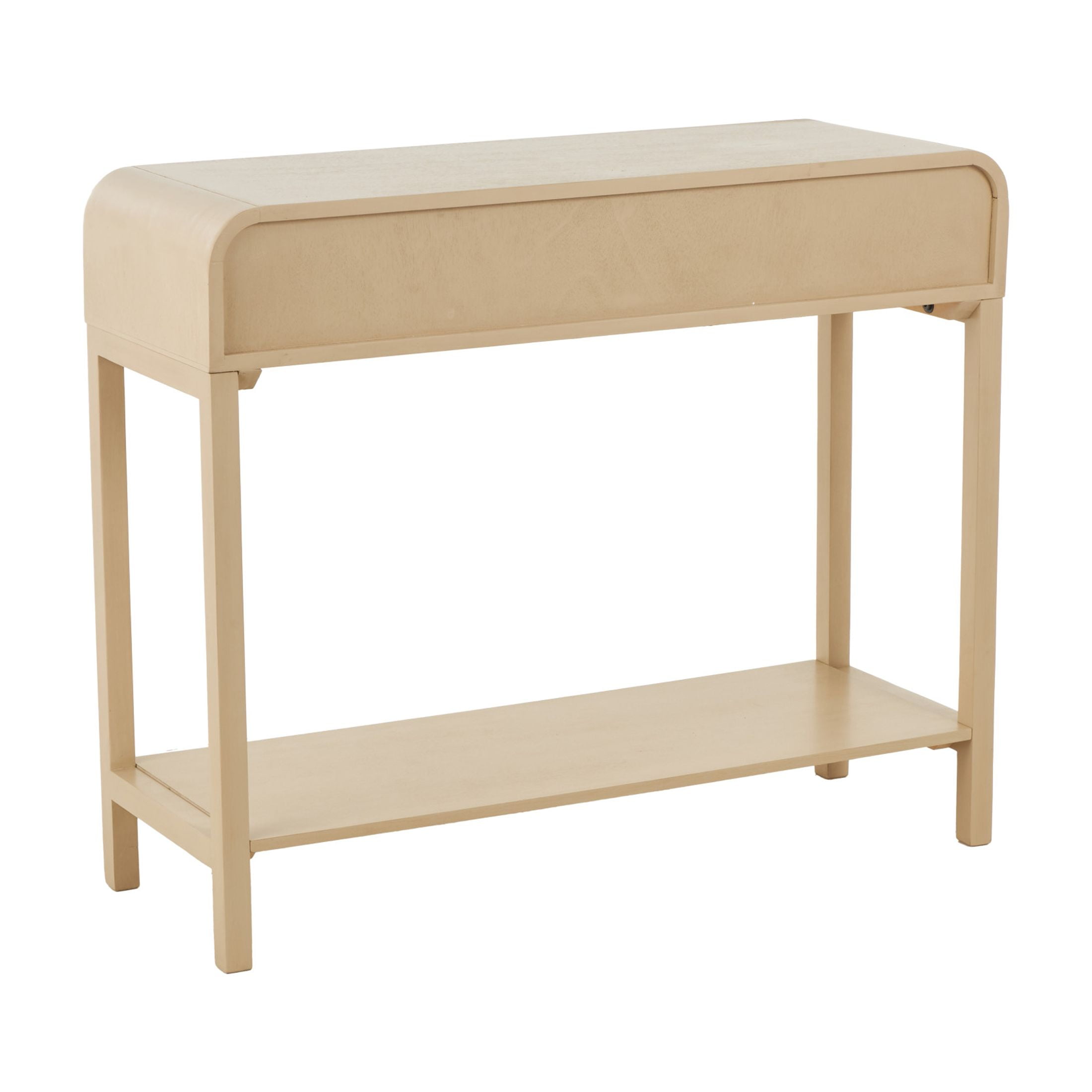 DecMode 36" x 30" Beige Wood Handmade 2 Drawer Console Table with Black Handles, 1-Piece