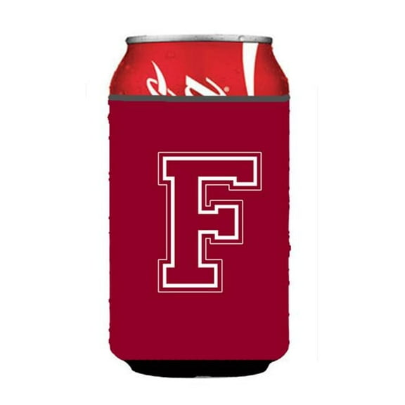 Letter F Initial Monogram - Maroon And White Can Or Bottle  Hugger