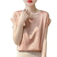 thumbnail image 2 of LOVZFMLL Hauts d'Été pour Femmes Mode Chandail Décontracté pour Femmes Couleur Unie Manches Courtes Col Rond, 2 of 3