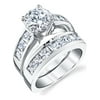 Women's Sterling Silver Bridal Set 2ct. Engagement Wedding Ring Simulated Diamond Round Princess-Cut Cubic Zirconia