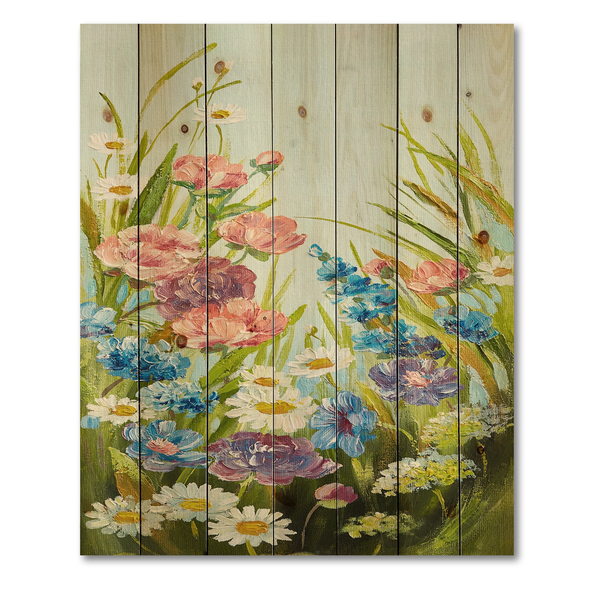 Designart 'Still Life Of Colorful Wildflowers With Leaves III' Traditional Print on Natural Pine Wood