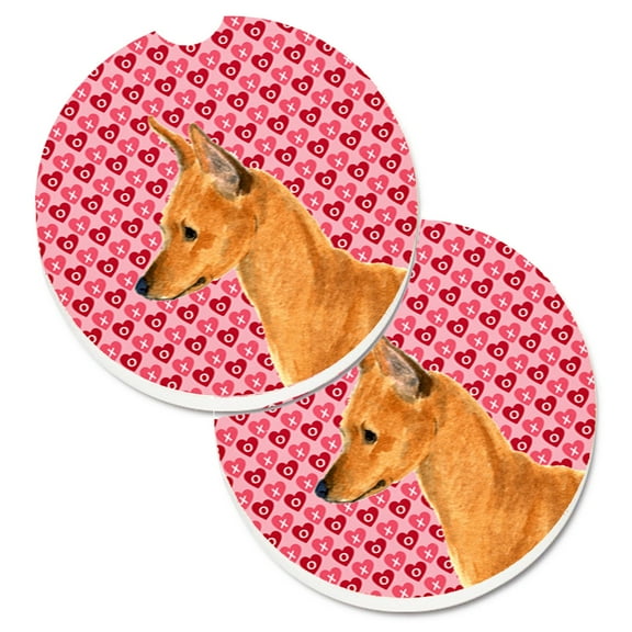 Min Pin Hearts Love and Valentines Day Portrait Set of 2 Cup Holder Car Coasters
