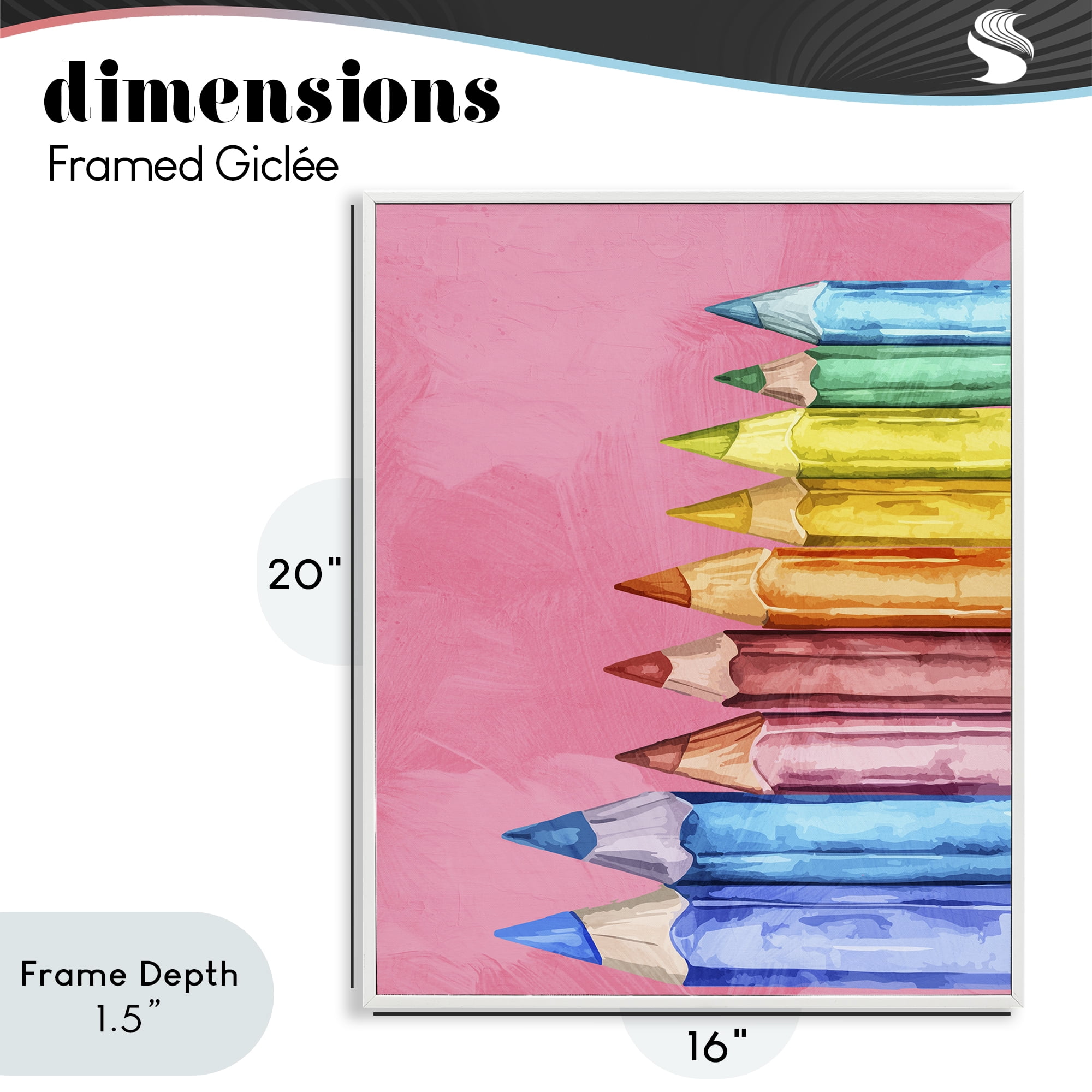 Stupell Industries Vibrant Pencils on Pink White Framed Giclee Art, design by Kim Allen