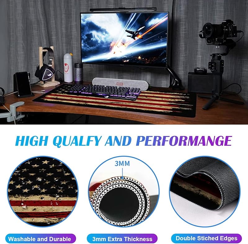 Large Extended Gaming Mouse Pad with Stitched Edges, Non-Slip Waterproof Rubber Base Mouse Pad for Office, Computer, Keyboard, Laptop and Home Desk Pad 35.4 x 15.7 x 0.12 Inch