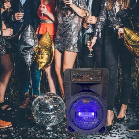 PVUEL 8" Wireless Bluetooth Speaker Party Mic with Remote Control,Black