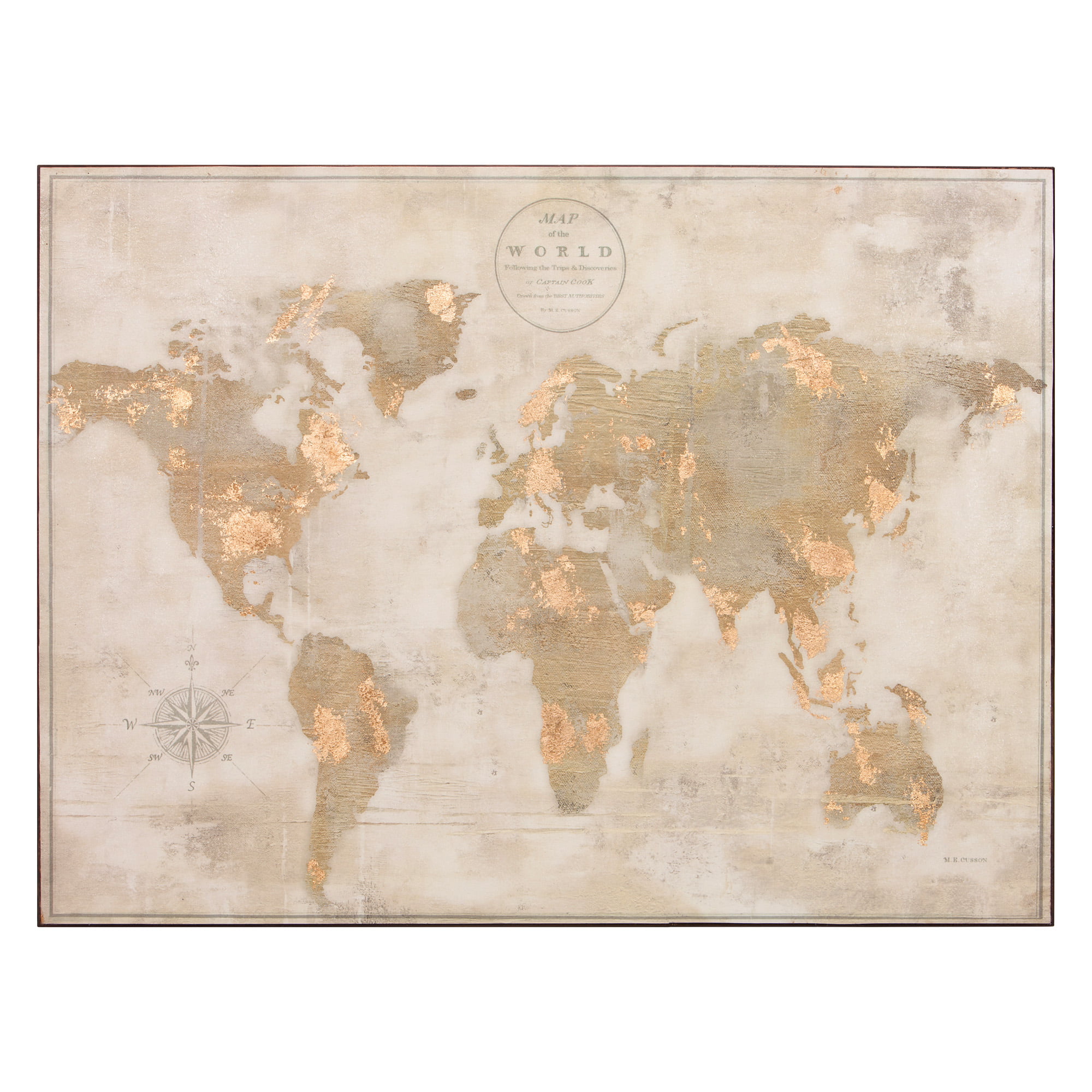 Large Antique White Vintage World Map 30x40 Stretched Canvas Wall Art