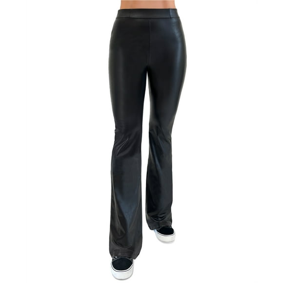 Rewash Womens High-Rise Faux-Leather Flare-Leg Casual Trouser Pants, Black, Juniors, X-Small