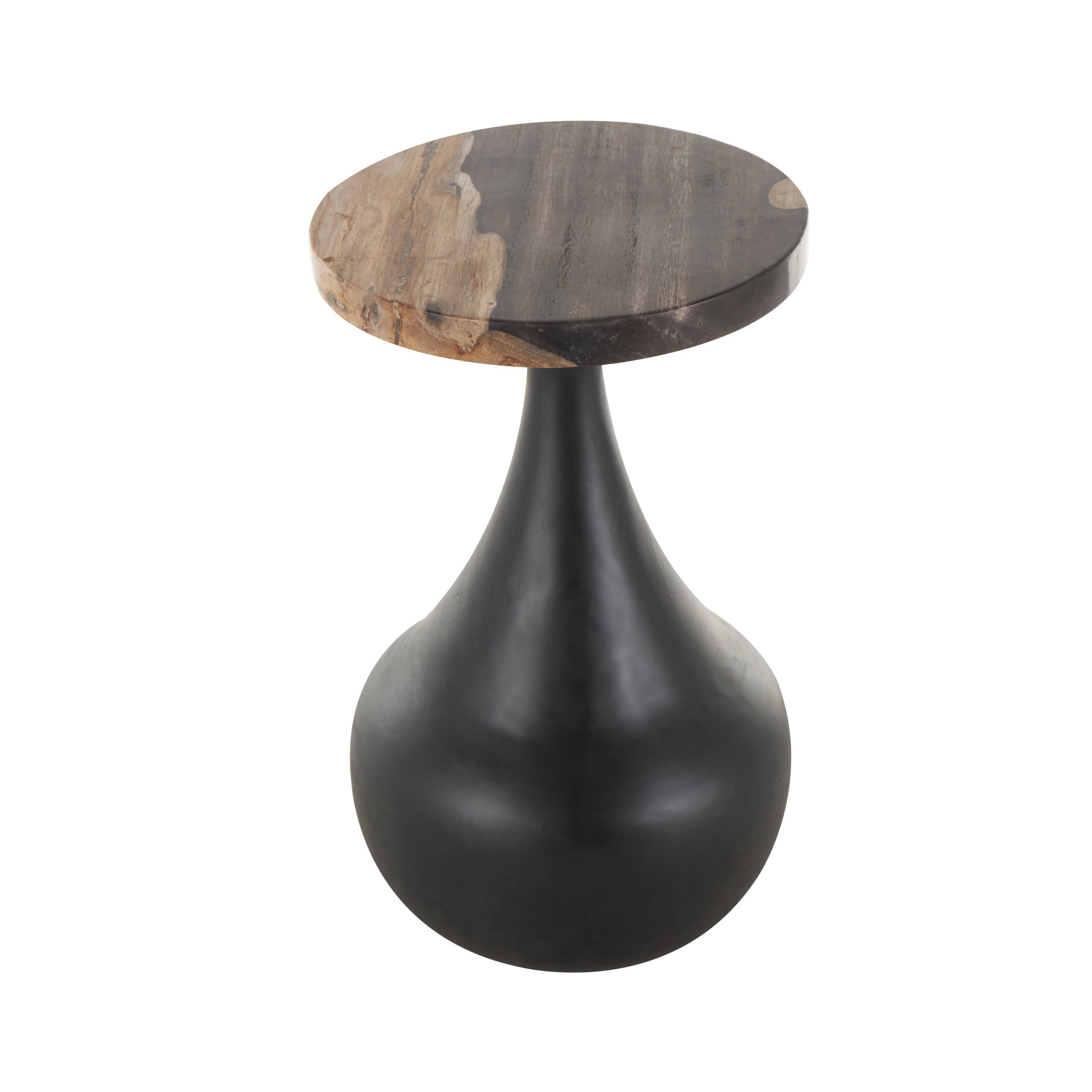 DecMode 12" x 20" Black Wood Handmade Fluted Accent Table with Brown Tabletop, 1-Piece