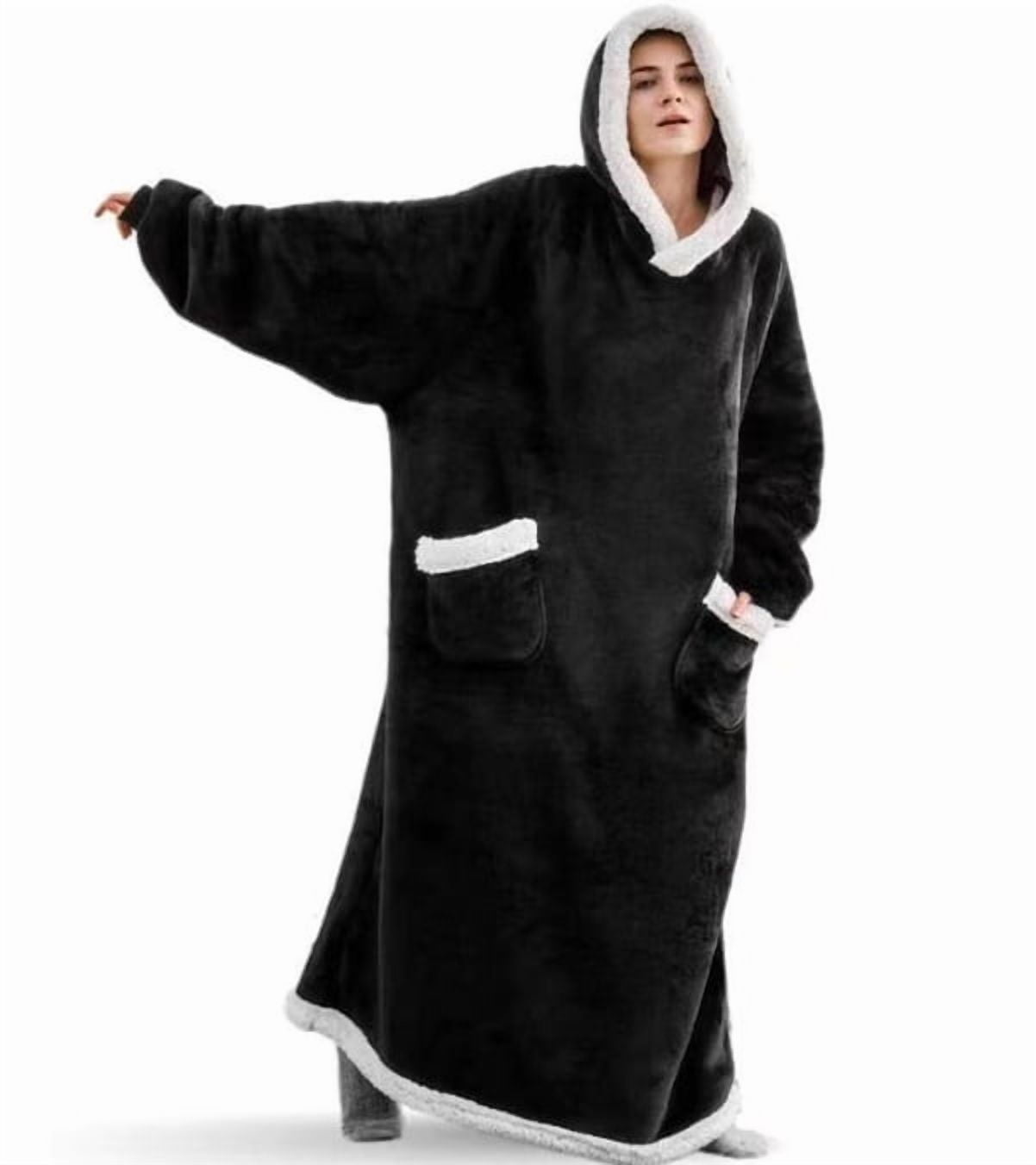 Oversized Wearable Blanket Hoodie, Warm Cozy Fall Winter Loungewear Robe with Hood for Adult, Outdoor Home Use