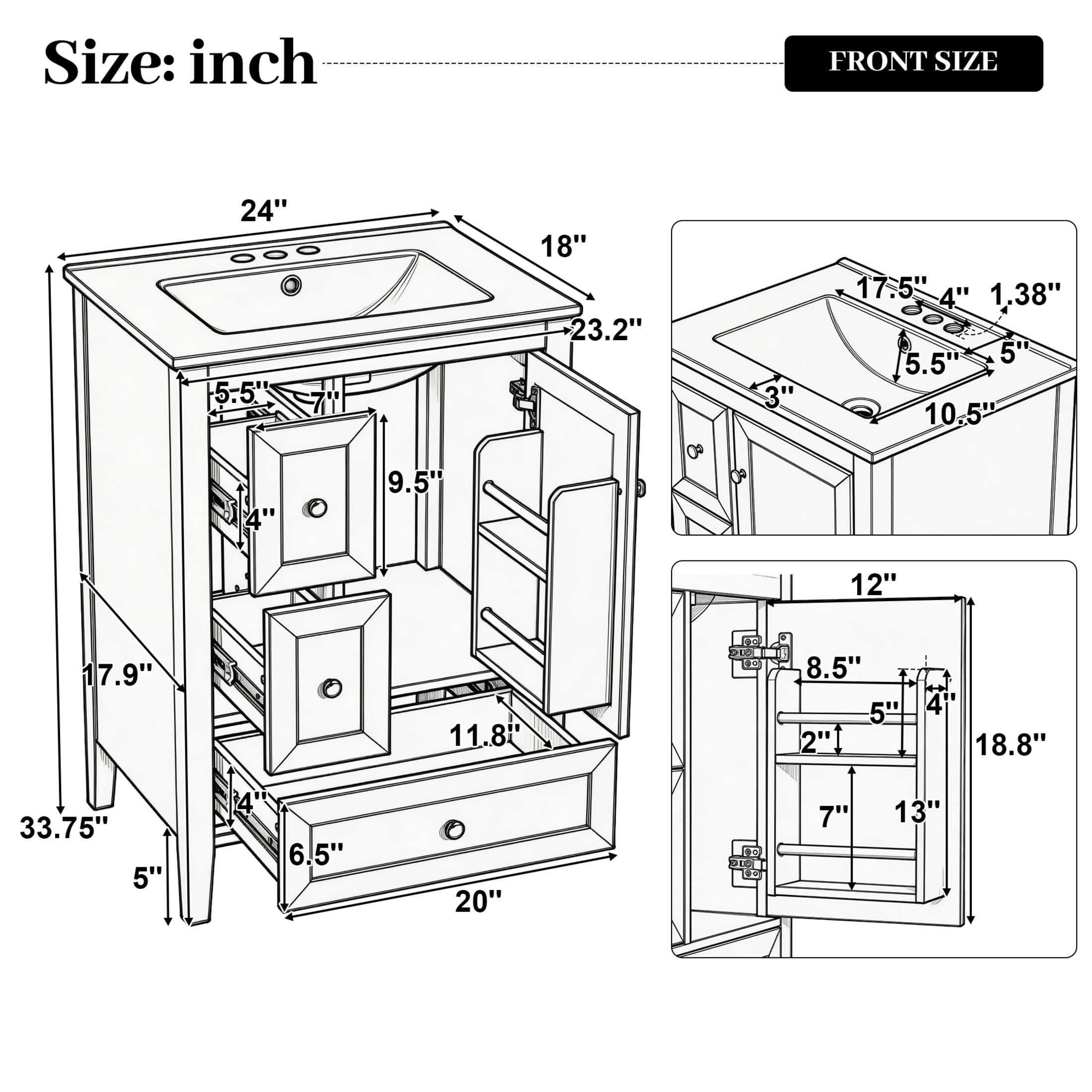 Christopher Knight Home 24" Modern Bathroom Vanity with Sink, Soft-Close Drawers and Door, White