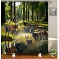 thumbnail image 3 of 4PCS Farmhouse Shower Curtain Set, Country Vintage Wood Plank Woodland Wild Animal Hunting Lodge Black Bear Elk Moose Deer Birds Cabin Rustic Bathroom Decor, Non-Slip Bath Mat, Pine Tree, 3 of 7