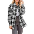 thumbnail image 1 of Txlixc Blusa de mujer, chaqueta de camisa de botón de manga larga con solapa a cuadros, traje de otoño de mujer Txlixc moda, 1 of 7