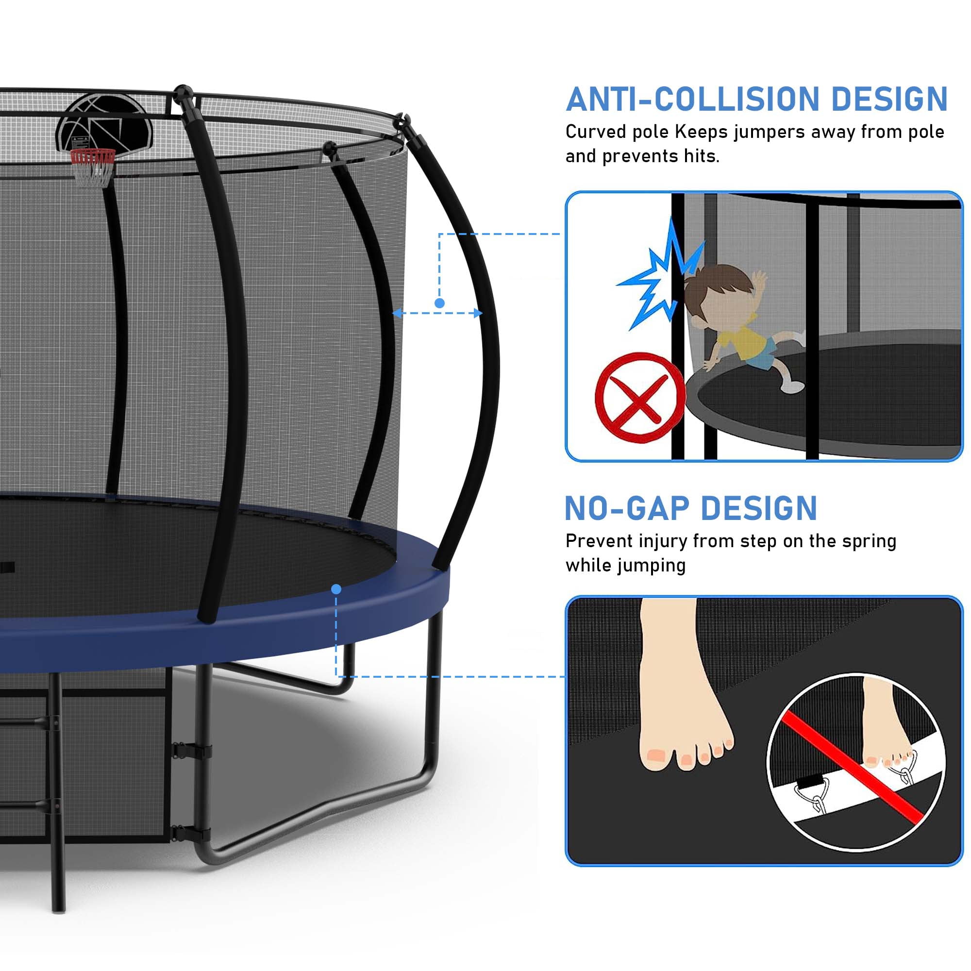 Aukfa Trampoline with Basketball Hoop, Blue, 168.11" x 168.11" x 107.87"