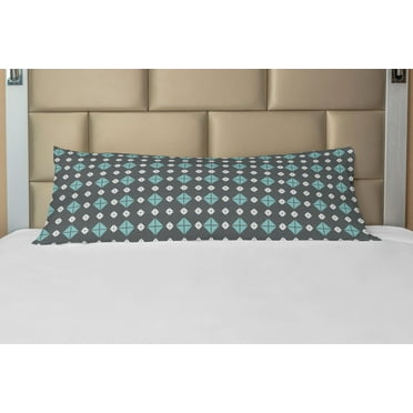 Geometric Body Pillow Case Cover with Zipper, Modern Style Tile Pattern with Triangles Forming Diamond Shapes, Decorative Accent Long Pillowcase, Grey Pale Blue and White, by Ambesonne