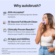 autobrush U shaped Electric Toothbrush, ADA Accepted, Sonic Pro with Unique 360° Nylon Bristles, 3 Cleaning Modes, Ultrasonic LED Light Therapy, Rechargeable, Waterproof (Adult Standard, White)