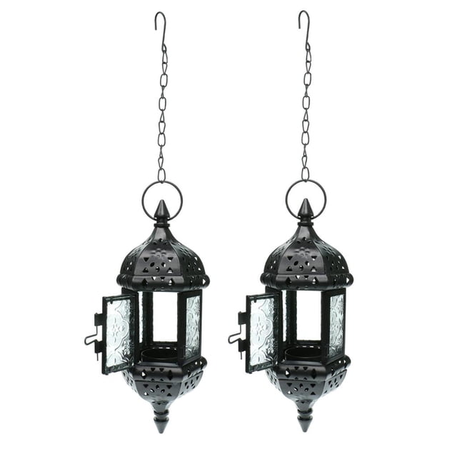 2 Piezas De Estilo Marroquí Y Candebro Colgante Linterna Candelero Para Boda Casa Cafetería Decoración (negro) Zulema Portavelas colgante de hierro