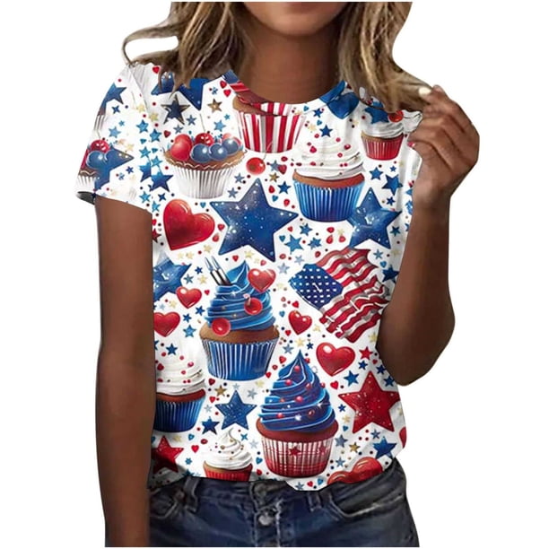 Tops de Ajuste Suelto para las Mujeres Sudadera Casual Impresa Manga Corta Cuello Redondo Superior, Poliéster