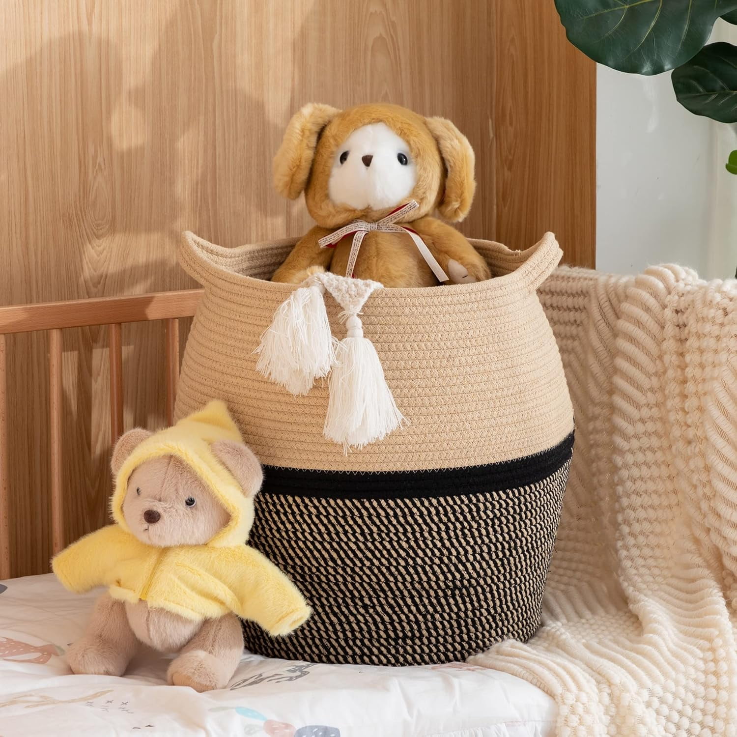 BTEPSGA Woven Baskets for Storage(17"x17"),Large Cotton Rope Basket Woven Baby Laundry Hamper,Collapsible Laundry Basket, Blanket Basket for Organizing Living Room,Nursery,Pillows,Toy Chest
