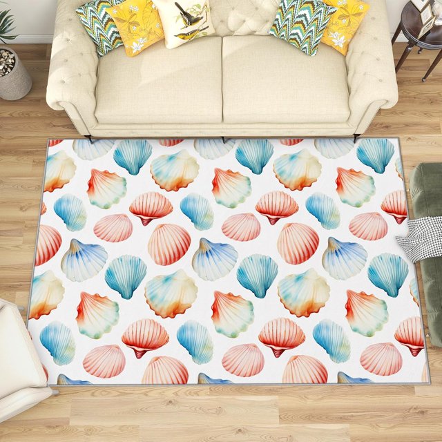 2x3 Rug, Coastal Door Mat Washable Non Slip Soft for Entryway, Seashell Rug, Beach Theme Carpet, Seashell Home Decor & Gifts