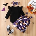 thumbnail image 5 of Lovebay 0-18M Infant Baby Girls Halloween 3Pcs Outfit Sets Ruffle Long Sleeve Tops Romper + Suspender Skirt + Headband, 5 of 14