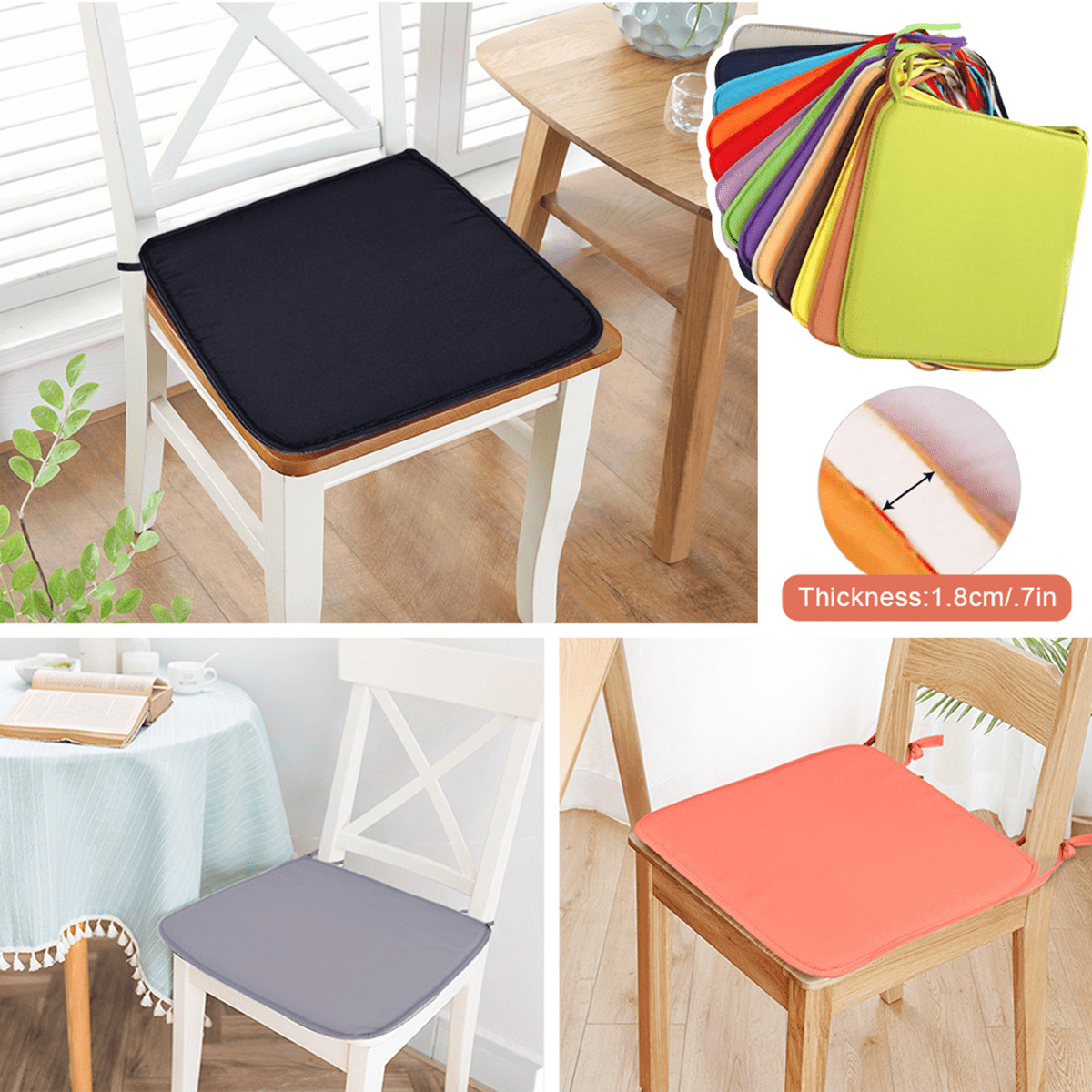 Soft Cushion Office Chair Garden Indoor Dining Seat Pad Tie On Square Foam Patio 