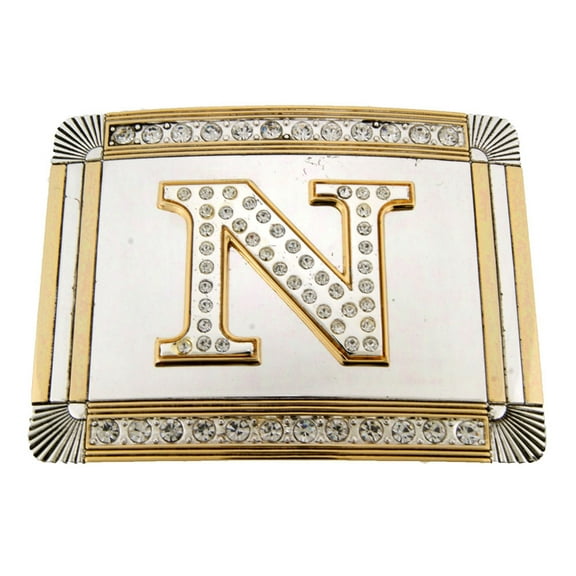 New Initial N Letter Alphabet Belt Buckle Western Cowboy Rodeo Gold Silver Shiny