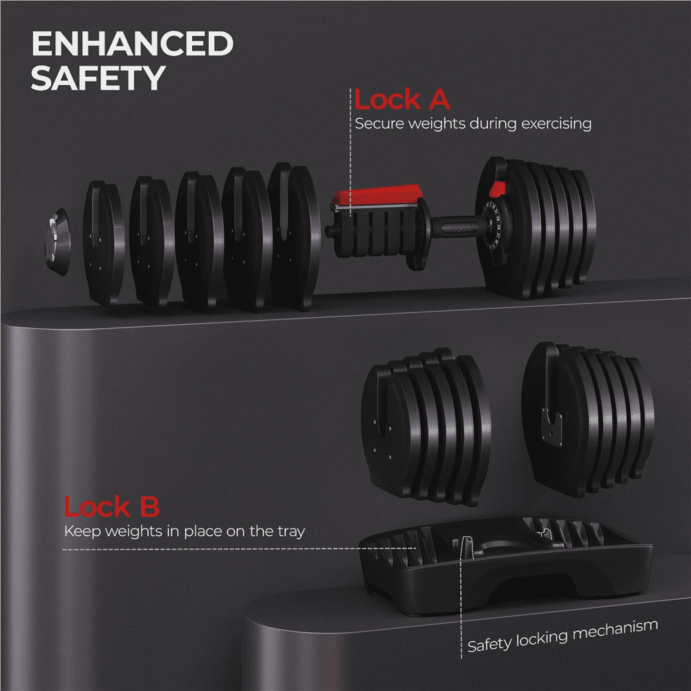 Renwick 16-in-1 Quick-adjust Dumbbell Set with Tray, Black