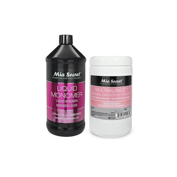 Mia Secret - Advanced EMA Liquid Monomer 32oz & MULTIBALANCE Natural Pink Acrylic Powder 1.5lb Combo