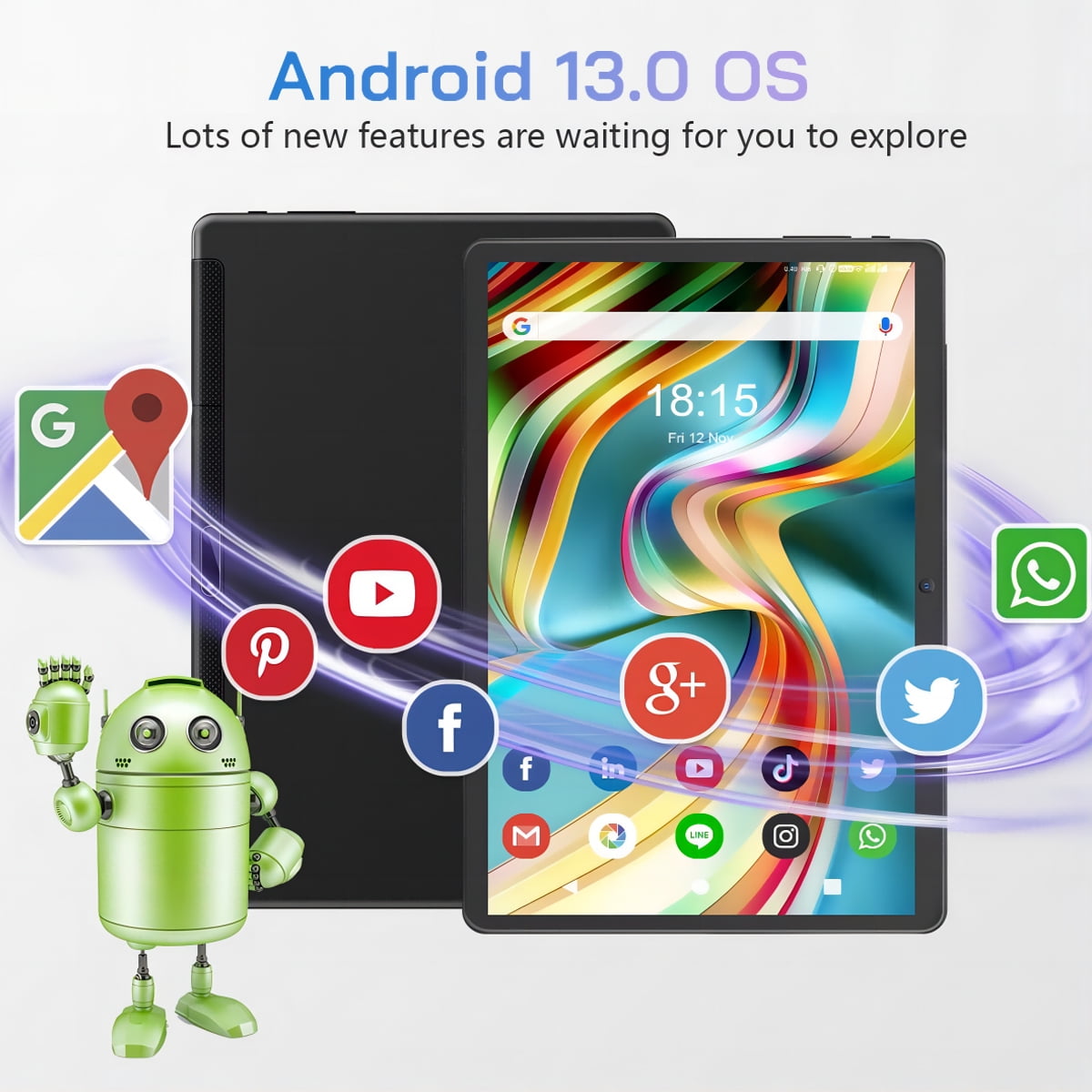 10 inch Tablet Android 13 Tablets, 6+(10)GB RAM 128GB ROM 256GB Expand, 1280x800 IPS HD Touch Screen, Google Certificated, WiFi, Dual Camera, Bluetooth, 6000mAh silver-(with Leather case)