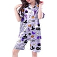 thumbnail image 4 of JAJAHO Halloween Kids Pajamas Set Boys Girls Satin 3 Piece Short Sleeve Sleepwear With Pants And Shorts 3-13Y, 4 of 7