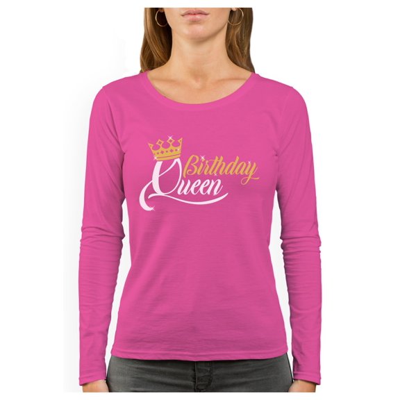 Birthday Queen Top for Women Girls Birthday Crown Women Long Sleeve T-Shirt XX-Large Pink