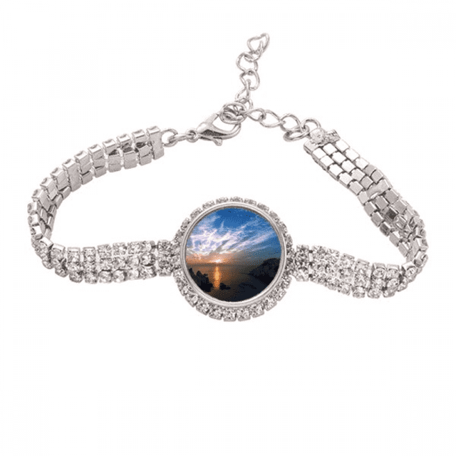 Lake Mountain ciencia naturaleza paisaje Pulsera de tobillera de cadena de tenis, joyería de diamantes