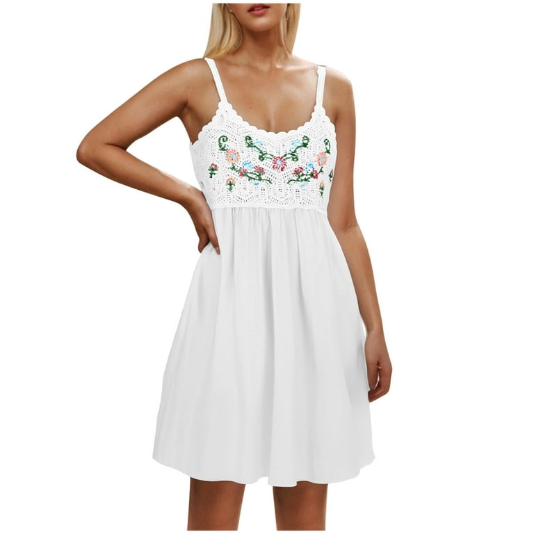 Dazajoo Womens Cami Dresses Floral Embroidered Hollow Out Sundress Summer  Casual Vintage Midi Dresses,White,Free Size - Walmart.com