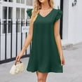 thumbnail image 4 of QUYUON Womens Summer Mini Dresses Casual Ruffle Short Sleeve V-Neck Short Dress Solid Color Comfy Loose A-Line Club Party Dress Sleepwear Dress Loungewear Nightshirts Nightgowns Style D-6742 Green M, 4 of 7